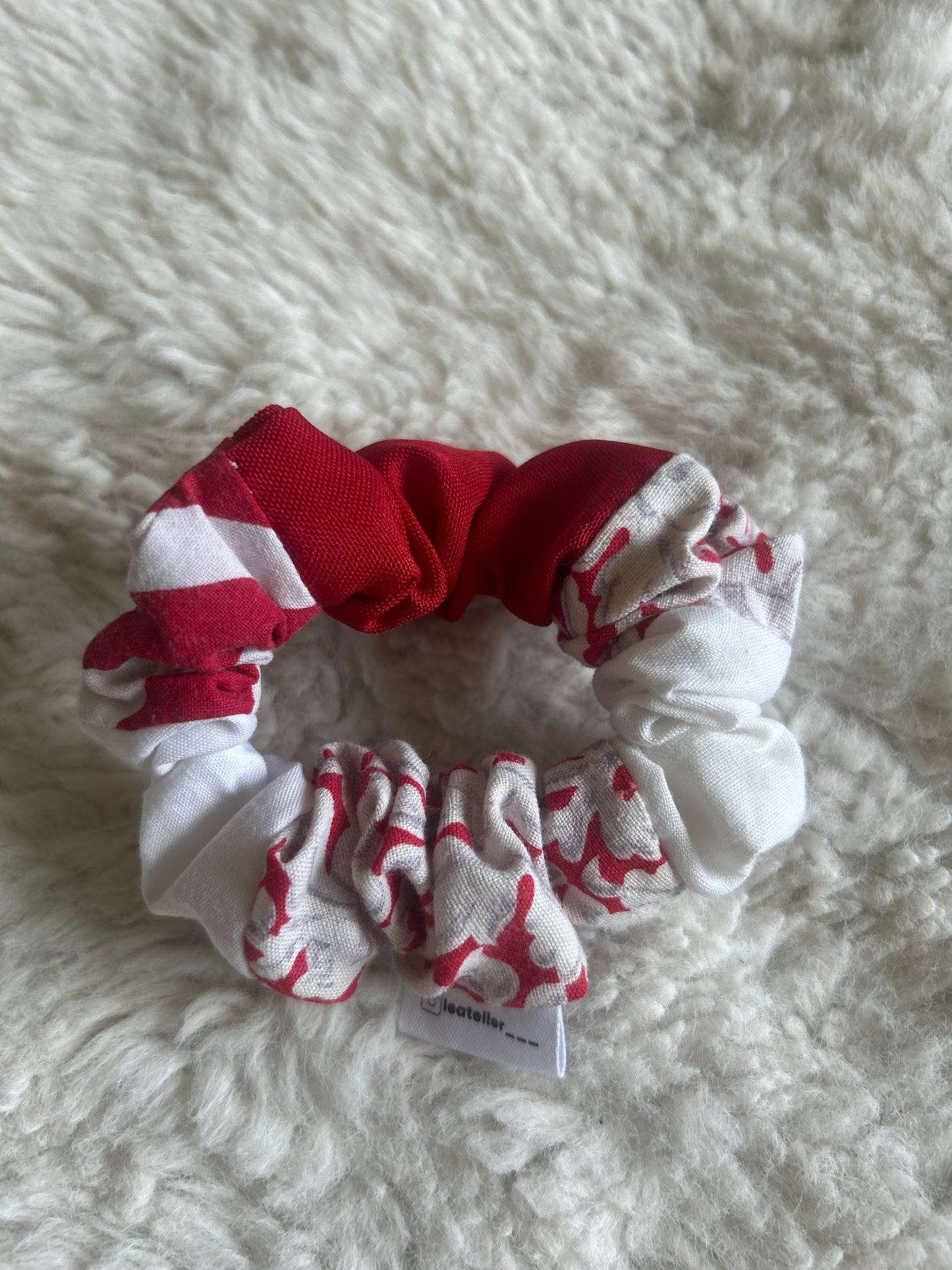 Chouchou patchwork rouge et blanc