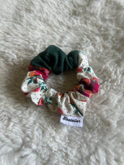 Chouchou patchwork vert et fleuri
