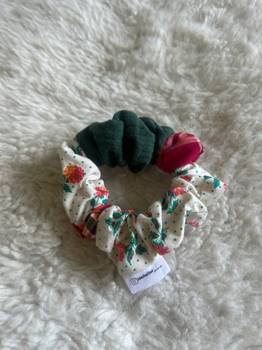 Chouchou patchwork vert et fleuri